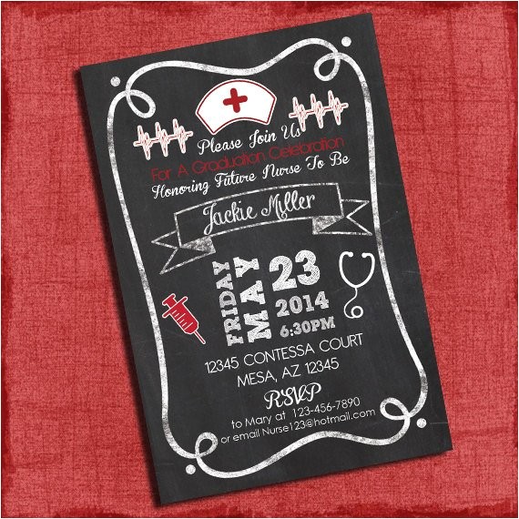 Graduation From Nursing School Invitations Nurse Graduation Party Invitation Chalkboard Style 4×6 or 5×7