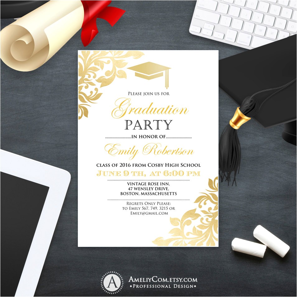 Graduation Invitation Printing Graduation Party Invitation Template Printable Gold Foul Girl