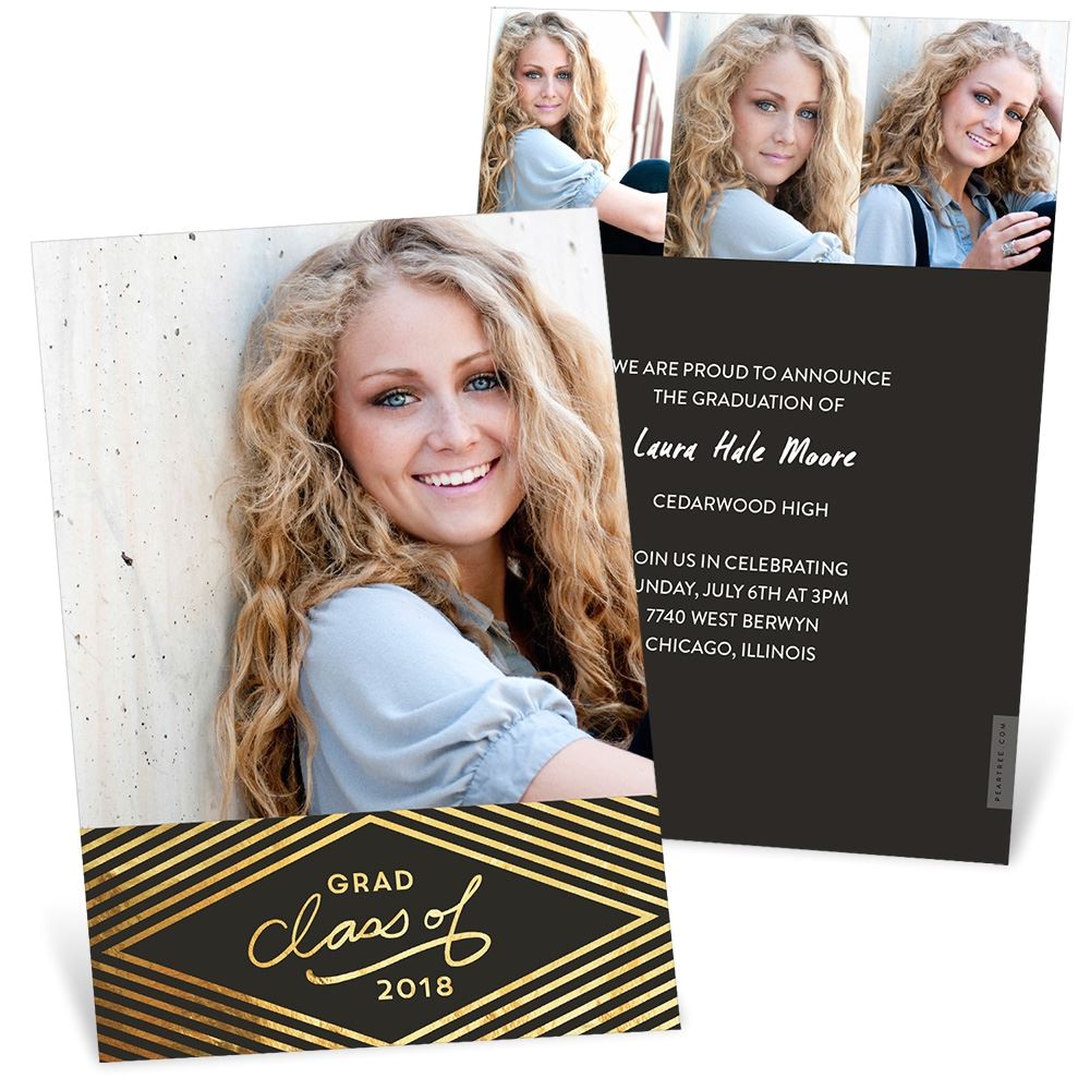 Graduation Invitations with Photos Gold Foil Diamonds Graduation Announcements Custom