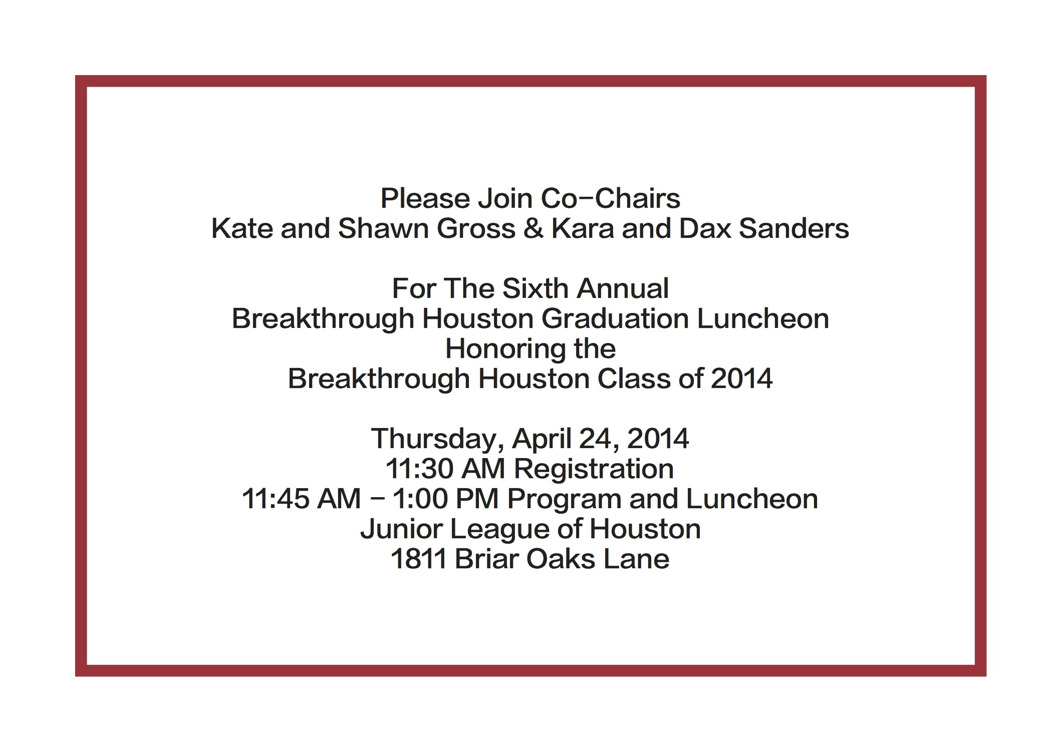 Graduation Lunch Invitation Breakthrough Houston News and events