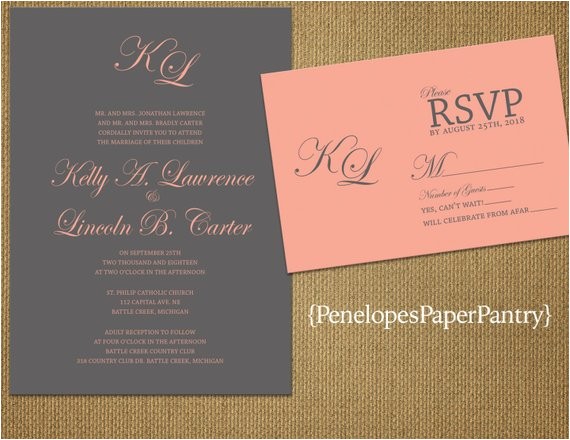 Gray and Coral Wedding Invitations Elegant Coral and Gray Wedding