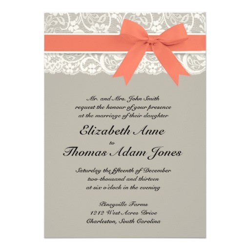 Gray and Coral Wedding Invitations Personalized Coral Wedding Invitations
