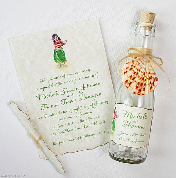 Hawaiian theme Wedding Invitations 21 Bottle Beach Wedding Invitation Ideas Mospens Studio