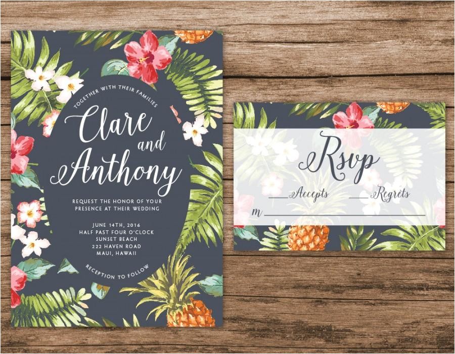Hawaiian theme Wedding Invitations Hawaiian Wedding Invitation Tropical Wedding Invitation