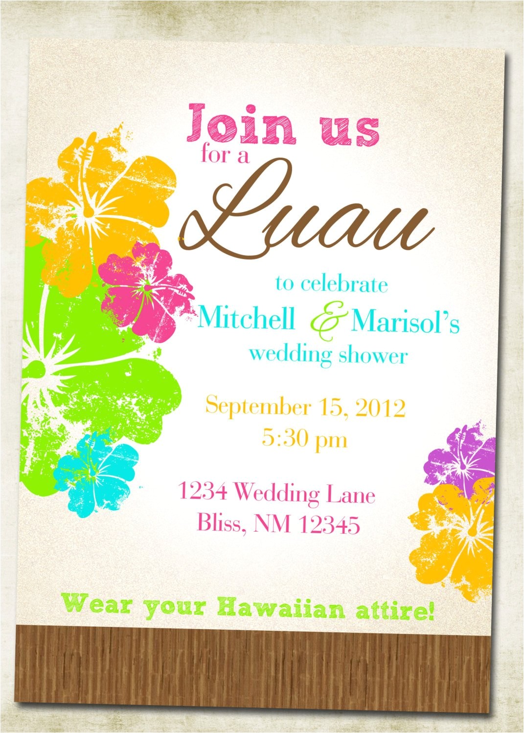 Hawaiian theme Wedding Invitations Luau Hawaiian themed Invitation