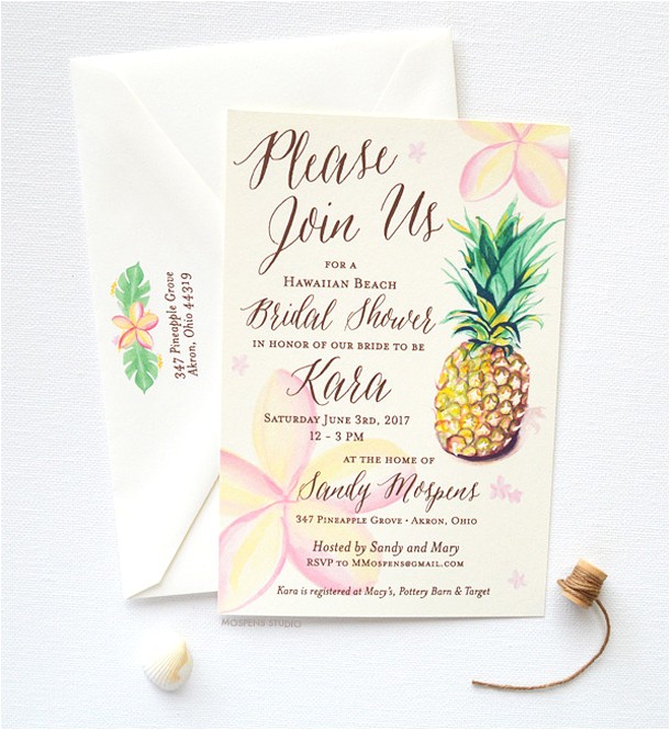 Hawaiian theme Wedding Invitations Tropical themed Bridal Shower Invitations Ideas