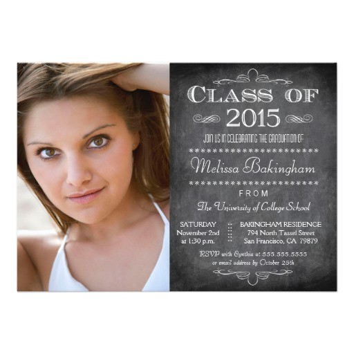 High School Graduation Invitations 2015 Class Of 2015 Chalkboard Photo Graduation Party 5×7 Paper
