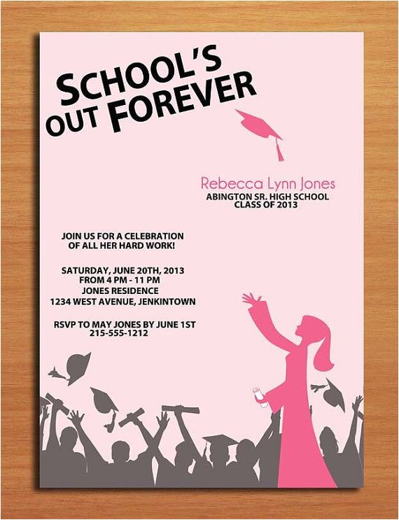 Homemade Graduation Party Invitations School 39 S Out Hat toss Graduation Party Invitation Cards