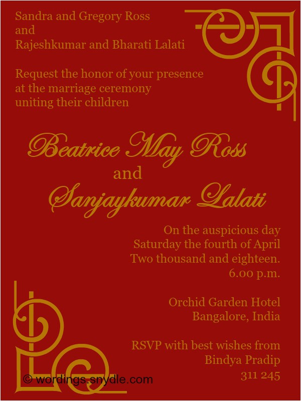 Indian Wedding Invitations Text Indian Wedding Invitation Wording Samples Wordings and