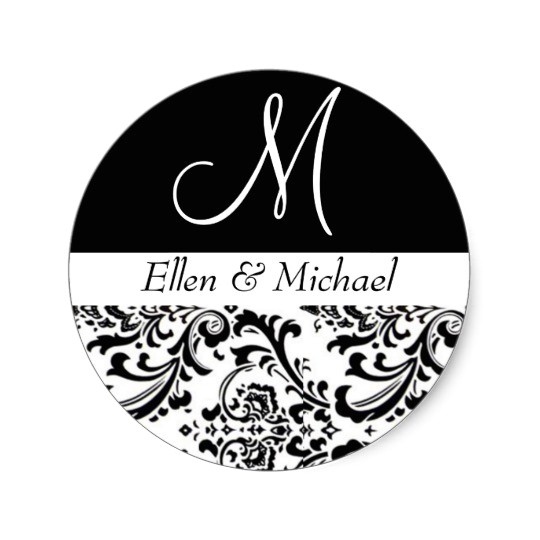 Initial Stickers for Wedding Invitations Damask Wedding Monogram Black and White Invitation Classic