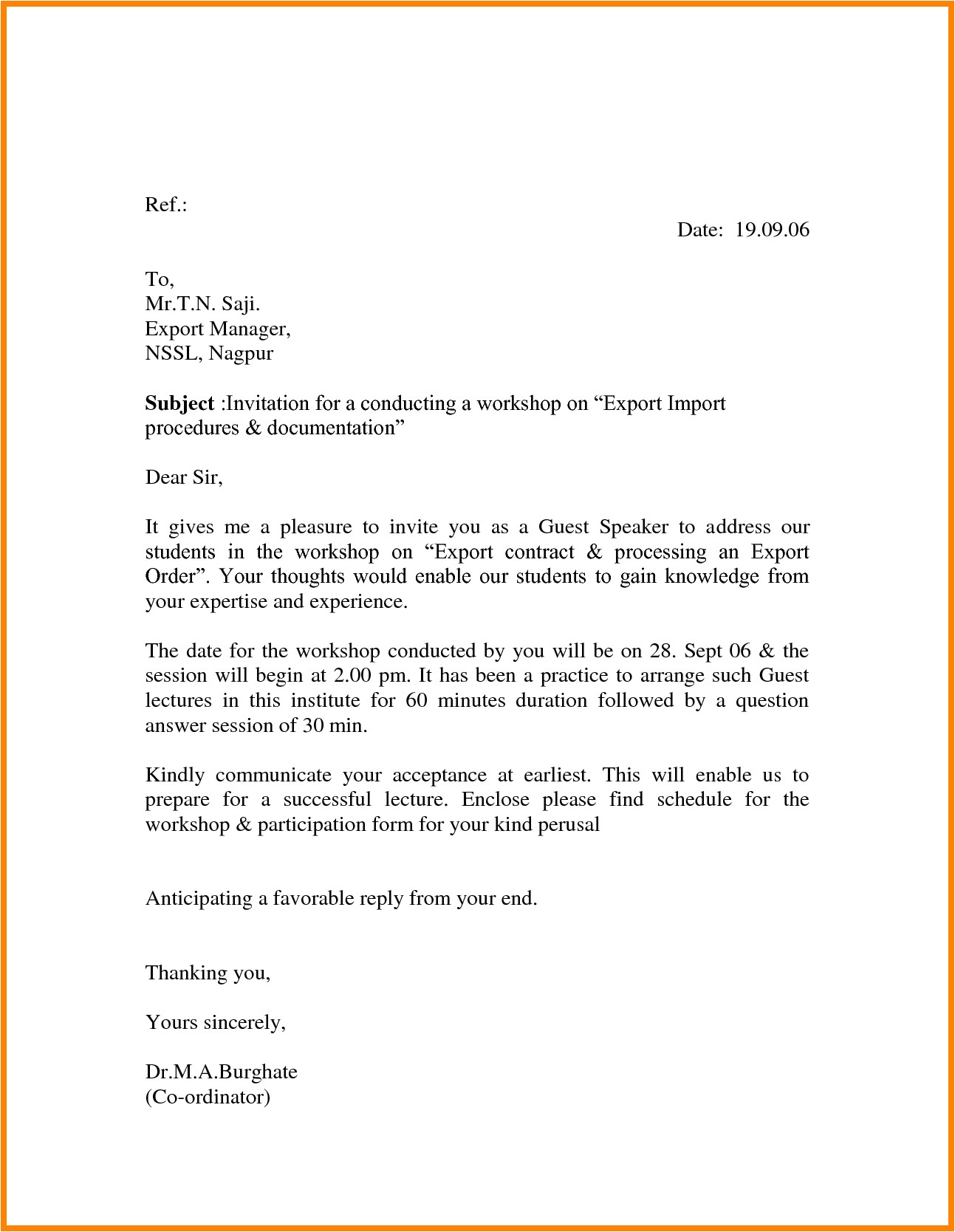 Invitation Letter for Guest Speaker In Graduation Sample Invitation Letter for Guest Speak with Opening