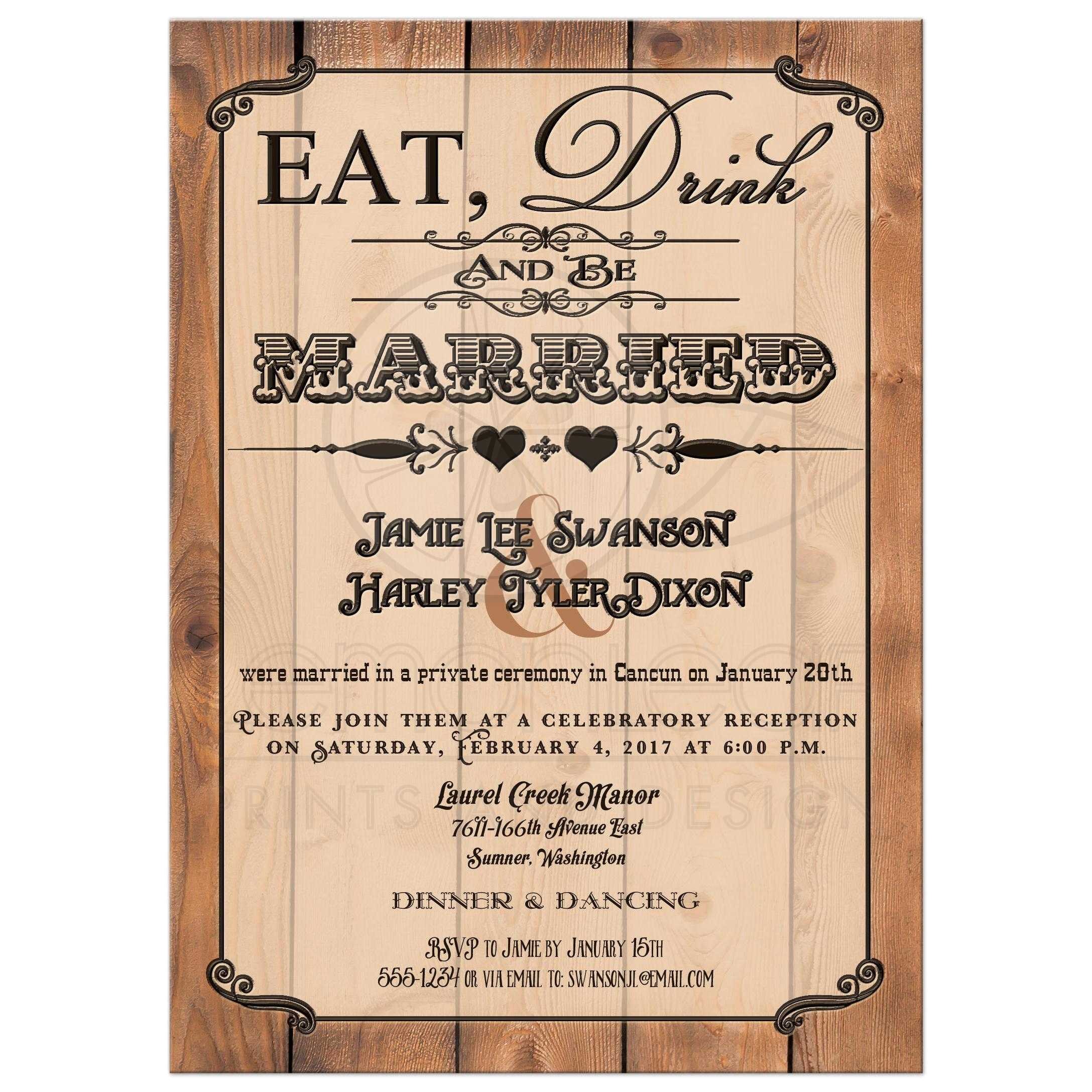 Invitations for A Wedding Reception Only Post Wedding Reception Only Invitation Eat Drink and Be