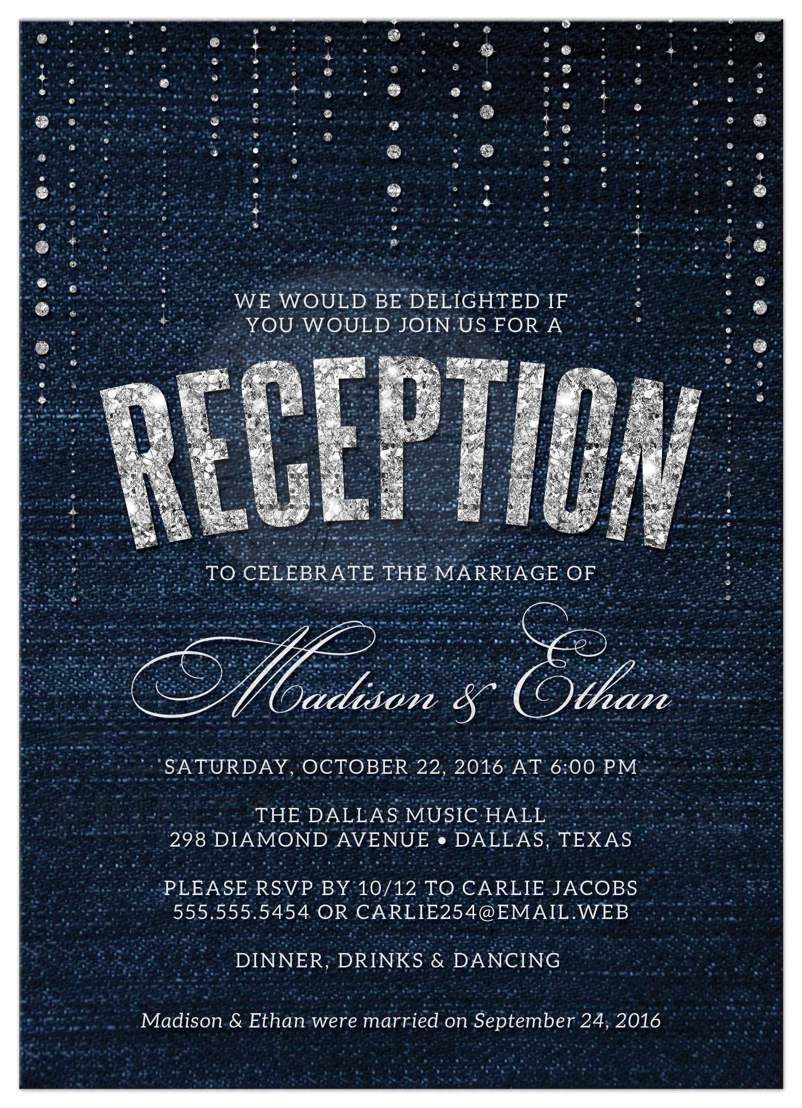 Invitations for A Wedding Reception Only Post Wedding Reception Only Invitations Denim Diamonds