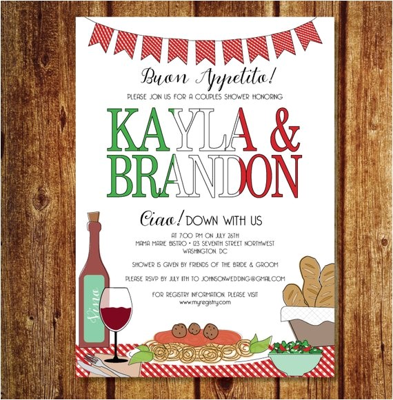 Italian themed Wedding Invitations Italian Couples Shower Invitation Italian Rehearsal Dinner