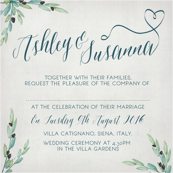 Italian Wedding Invitations Wording Items Similar to Olive Branch themed Rustic Italian