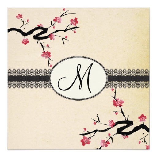 Japanese Cherry Blossom Wedding Invitations Monogram Japanese Cherry Blossom Wedding Invitation Zazzle