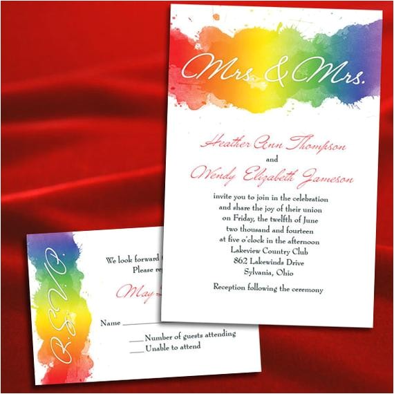 Lesbian Wedding Invitations Wording Custom Rainbow Gay Lesbian Watercolor Wedding Invitations