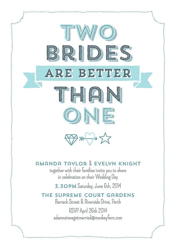 Lesbian Wedding Invitations Wording Two Brides are Better Than One Digital Personalized Print