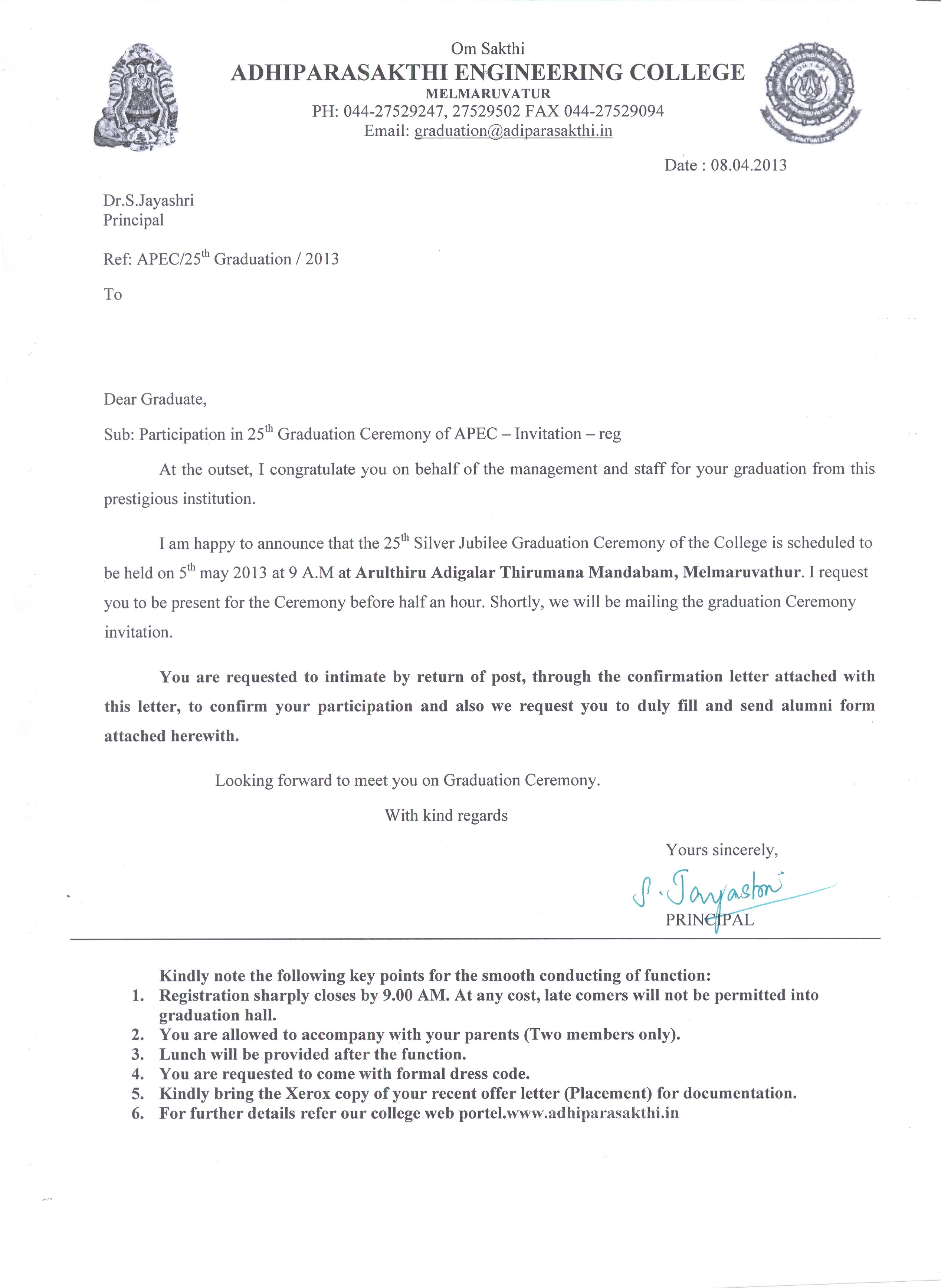 Letter Of Graduation Invitation 25th Graduation Ceremony Adhiparasakthi Engineering College Letter Of Graduation Invitation 25th Graduation Ceremony Adhiparasakthi Engineering College