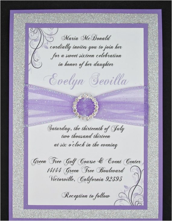 Lilac and Silver Wedding Invitations Lilac and Silver Glitter Quinceanera or Wedding by Invitebling