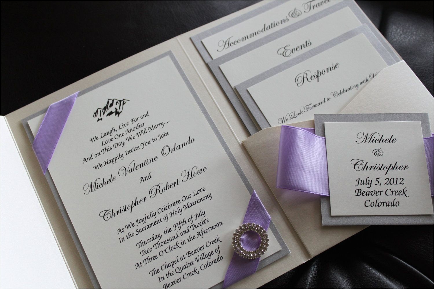 Lilac and Silver Wedding Invitations Opulence Pocket Wedding Invitation In Lilac and Silver