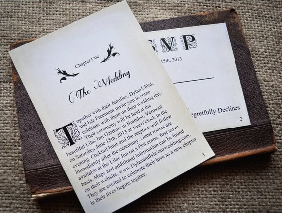 Literary themed Wedding Invitations Novel Idea Literary Wedding Invitation Set Print Yourself