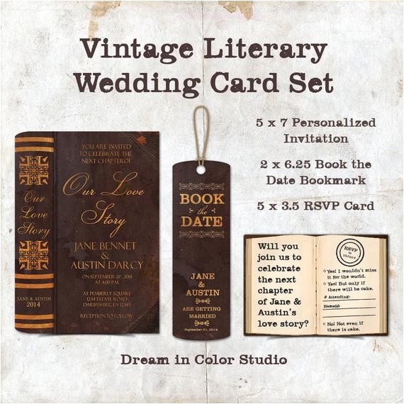 Literary themed Wedding Invitations Vintage Literary Wedding Card Set Invitation Save the Date