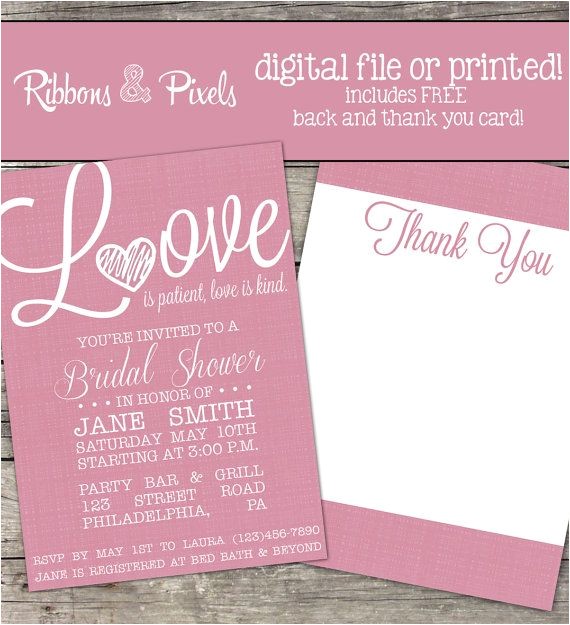 Love is Patient Love is Kind Wedding Invitations Love is Patient Love is Kind Printable Bridal Shower Love is Patient Love is Kind Wedding Invitations Love is Patient Love is Kind Printable Bridal Shower