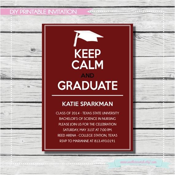 Maroon and White Graduation Invitations Keep Calm and Graduate Graduation Invitation Maroon White