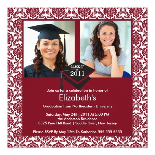 Maroon and White Graduation Invitations Maroon White Damask Photo Graduation Invitation 5 25