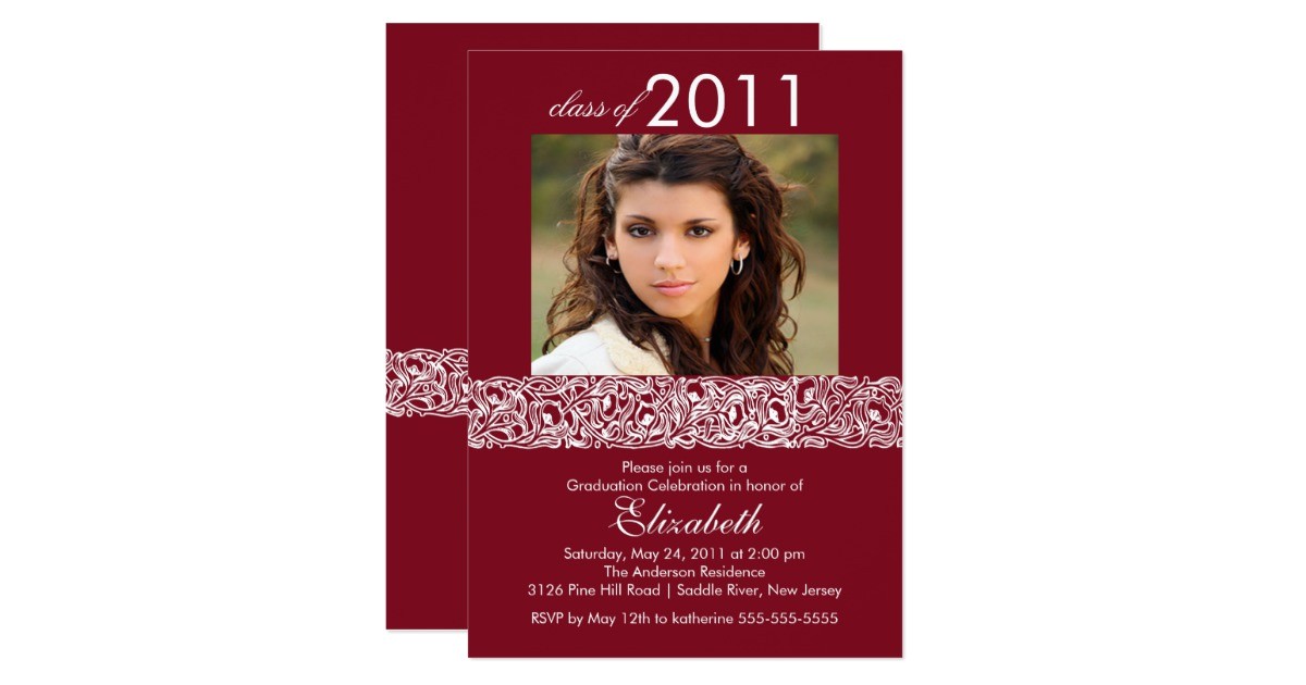 Maroon and White Graduation Invitations Maroon White Photo Graduation Invitation Zazzle