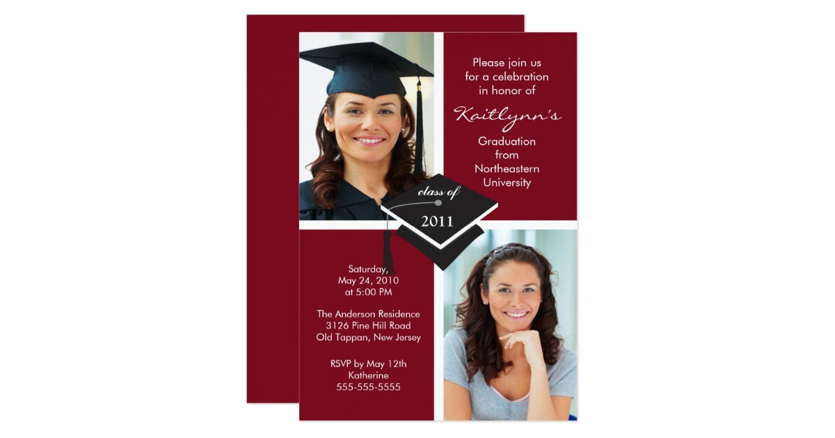 Maroon and White Graduation Invitations Maroon White Photo Graduation Invitation Zazzle