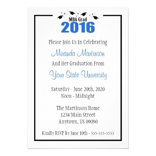 Mba Graduation Party Invitations Mba Grad 2016 Graduation Invite Blue Caps Zazzle