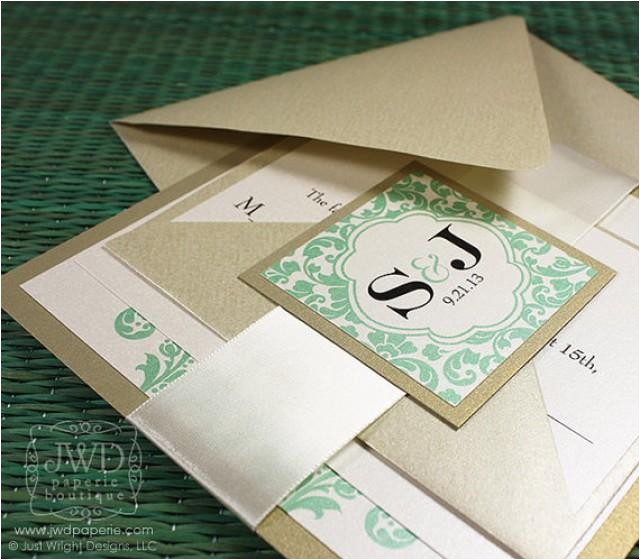Mint and Gold Wedding Invites Elegant Wedding Invitation Light Gold Mint Green Wedding