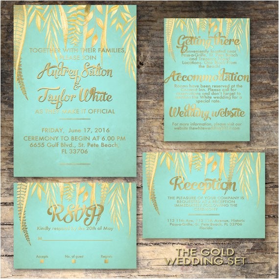 Mint and Gold Wedding Invites Mint and Gold Wedding Invitation Printable Wedding