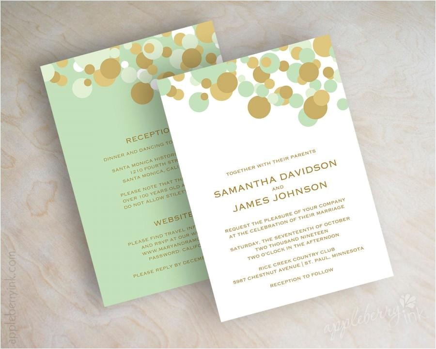 Mint and Gold Wedding Invites Mint Green and Gold Polka Dot Wedding Invitations Wedding