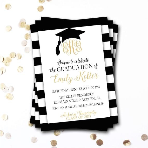 Monogram Graduation Invitations Monogram Graduation Invitation Black and Gold Graduation