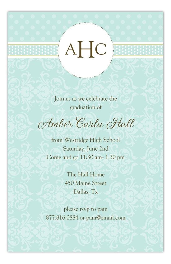Monogram Graduation Invitations Teal Damask Monogram Invitation Teal College Graduation