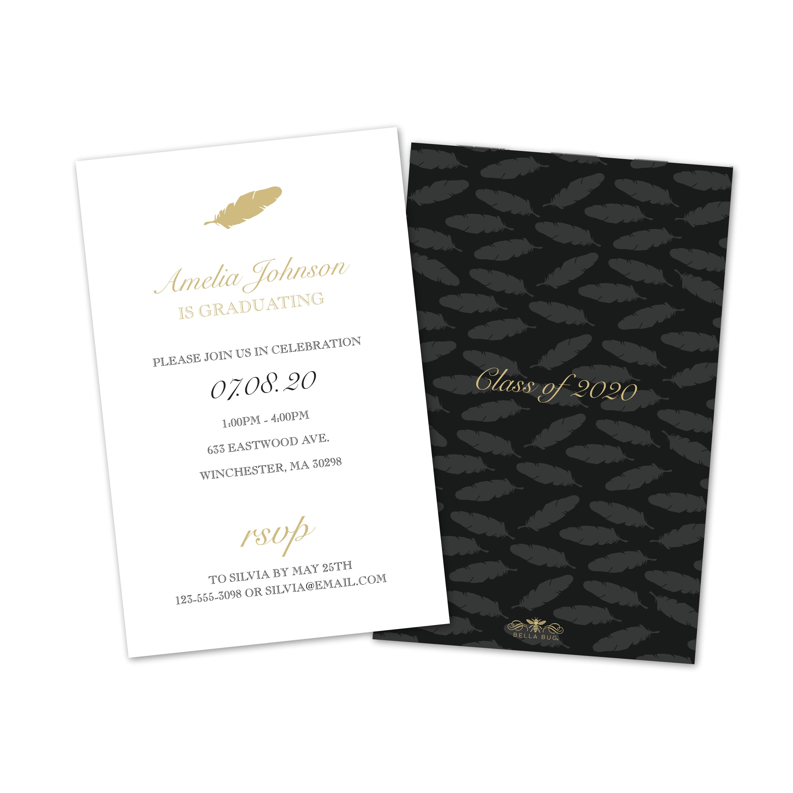 Monogrammed Graduation Invitations Gold Feather Personalized Graduation Invitations Bella Bug