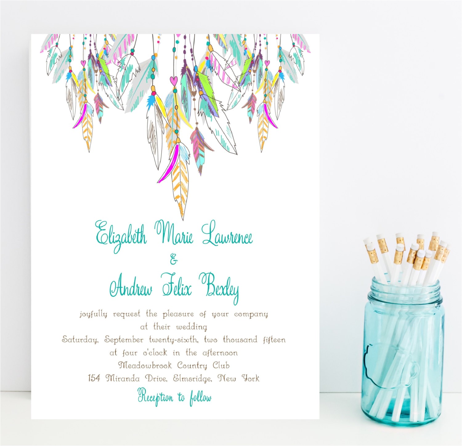 Native American Wedding Invitations Feather Wedding Invitation Native American by Whimsicalprints