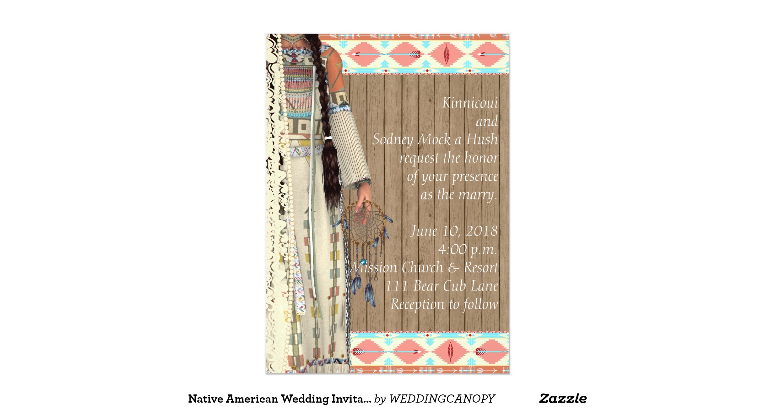 Native American Wedding Invitations Native American Wedding Invitation with Bride