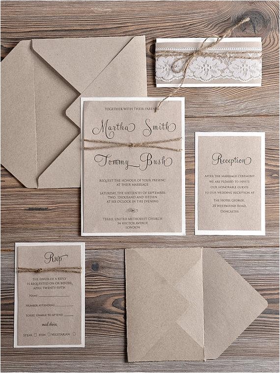 Natural Paper Wedding Invitations Rustic Wedding Invitations 20 Country Style Lace