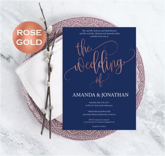 Navy Blue and Rose Gold Wedding Invitations Navy Blue and Rose Gold Wedding Invitations Rose Gold
