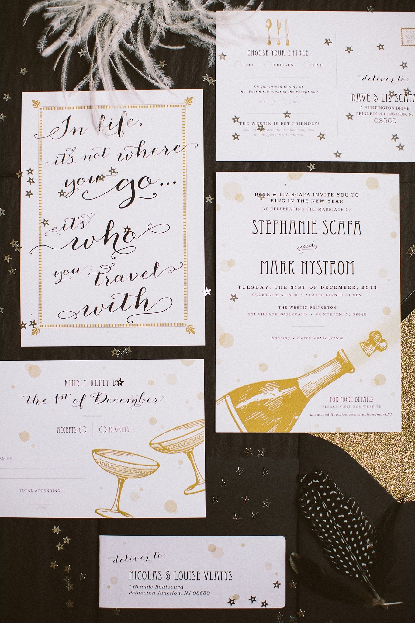 New Years Eve Wedding Invitation Ideas Elegant and Glamorous Love the Gold Custom New Years Eve