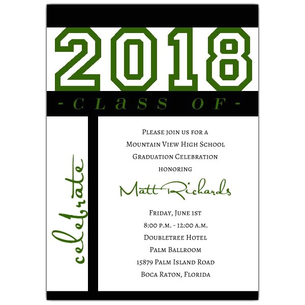 Non Photo Graduation Invitations Class Of Celebration Green Graduation Invitations Paperstyle