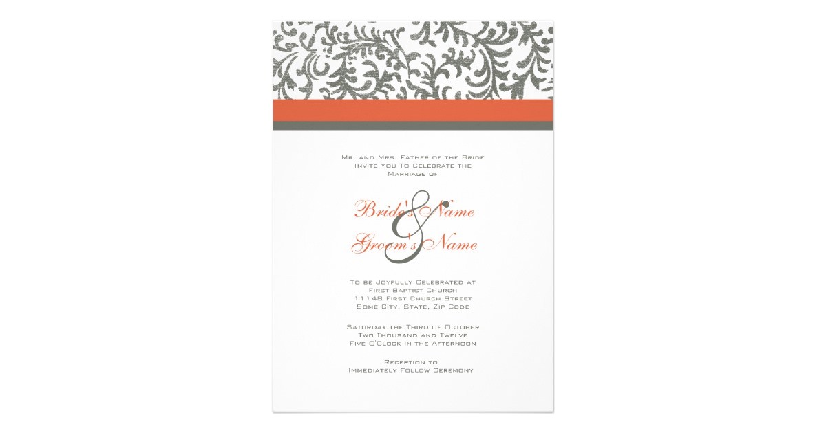 Orange and Gray Wedding Invitations orange and Gray Wedding Invitation Zazzle