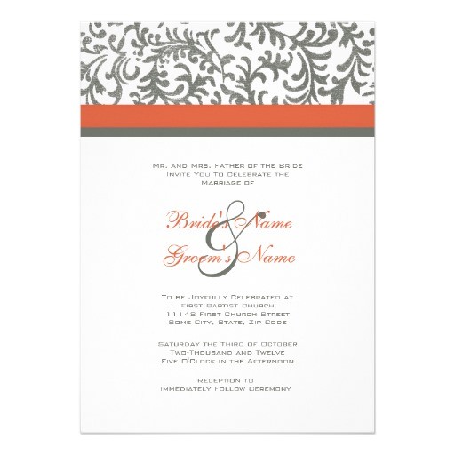 Orange and Gray Wedding Invitations orange and Gray Wedding Invitation Zazzle
