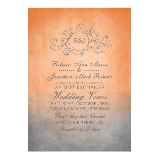 Orange and Gray Wedding Invitations Rustic orange and Grey Bohemian Wedding Invitation