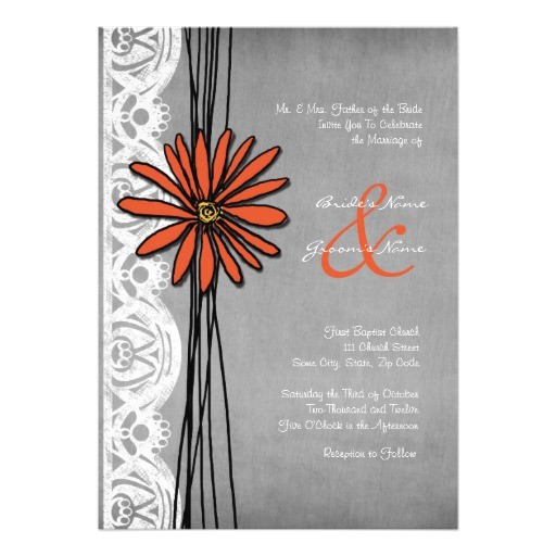 Orange and Gray Wedding Invitations Vintage orange and Grey Daisy Wedding Invitation 5 Quot X 7