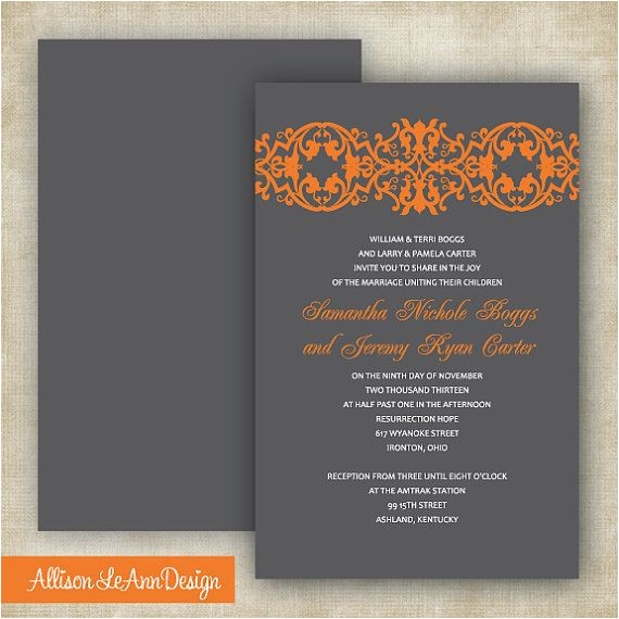 Orange and Grey Wedding Invitations Gray orange Wedding Invitation by Allison Leann